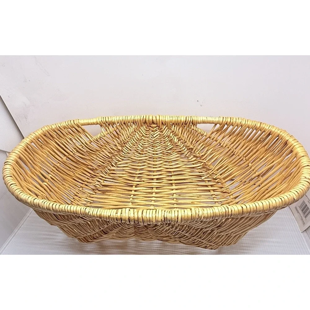 Vintage Wicker Wall Pocket Basket Hanging Cottagecore Boho Floral Decor 19in